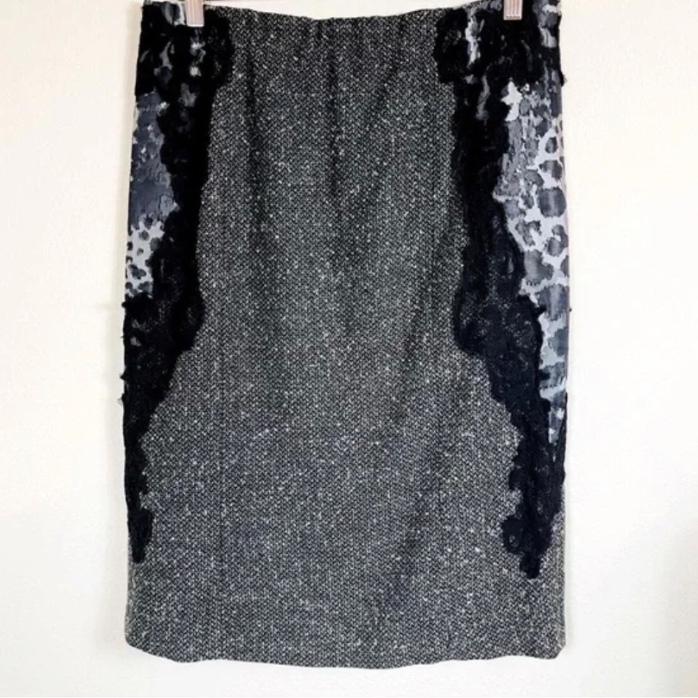 G.I.L.I. Black & Gray Tweed & Leopard Lace Trim Sides Skirt Style #A237483 XXS